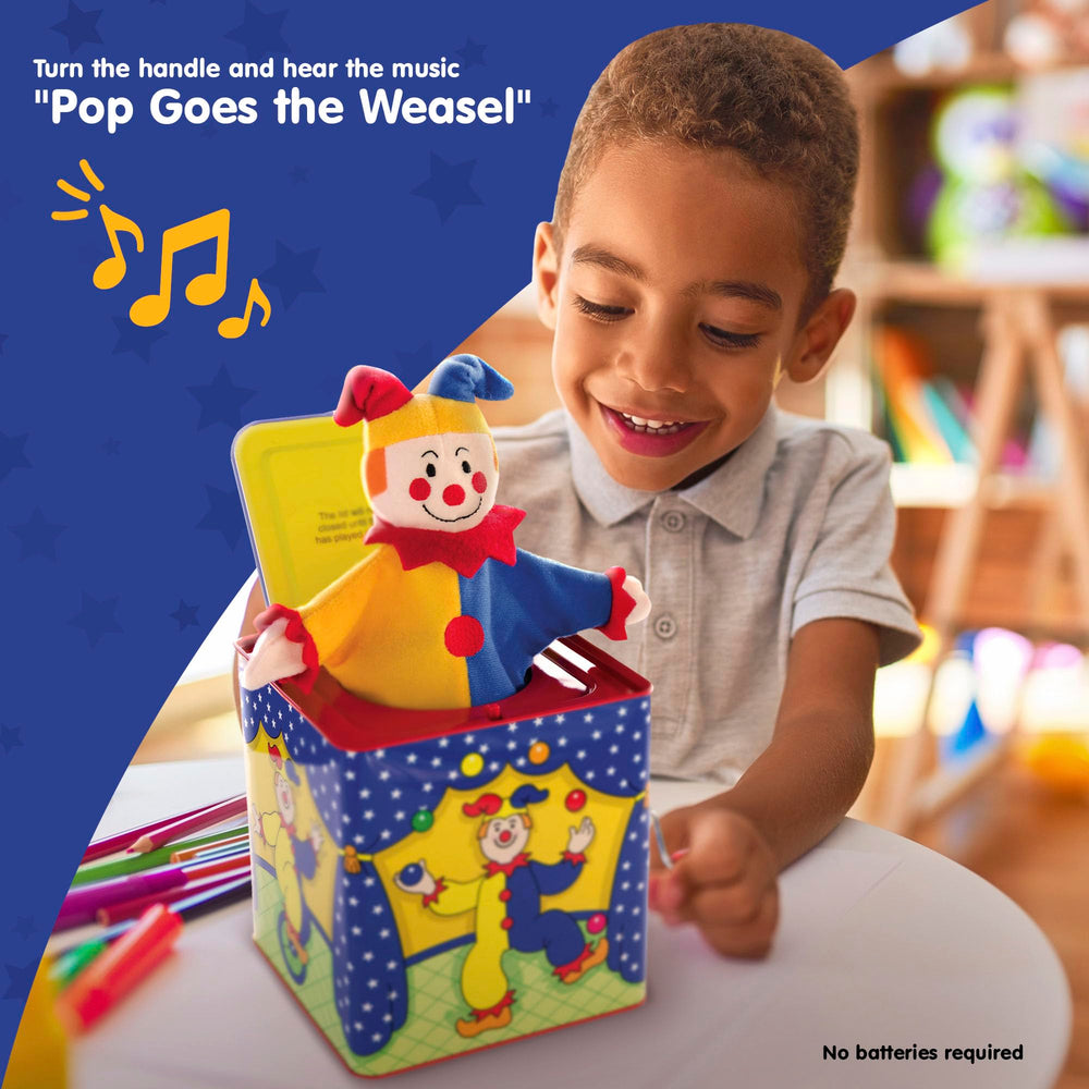 Schylling Jester Box handle-turn action inviting interactive play and cause-and-effect awareness.