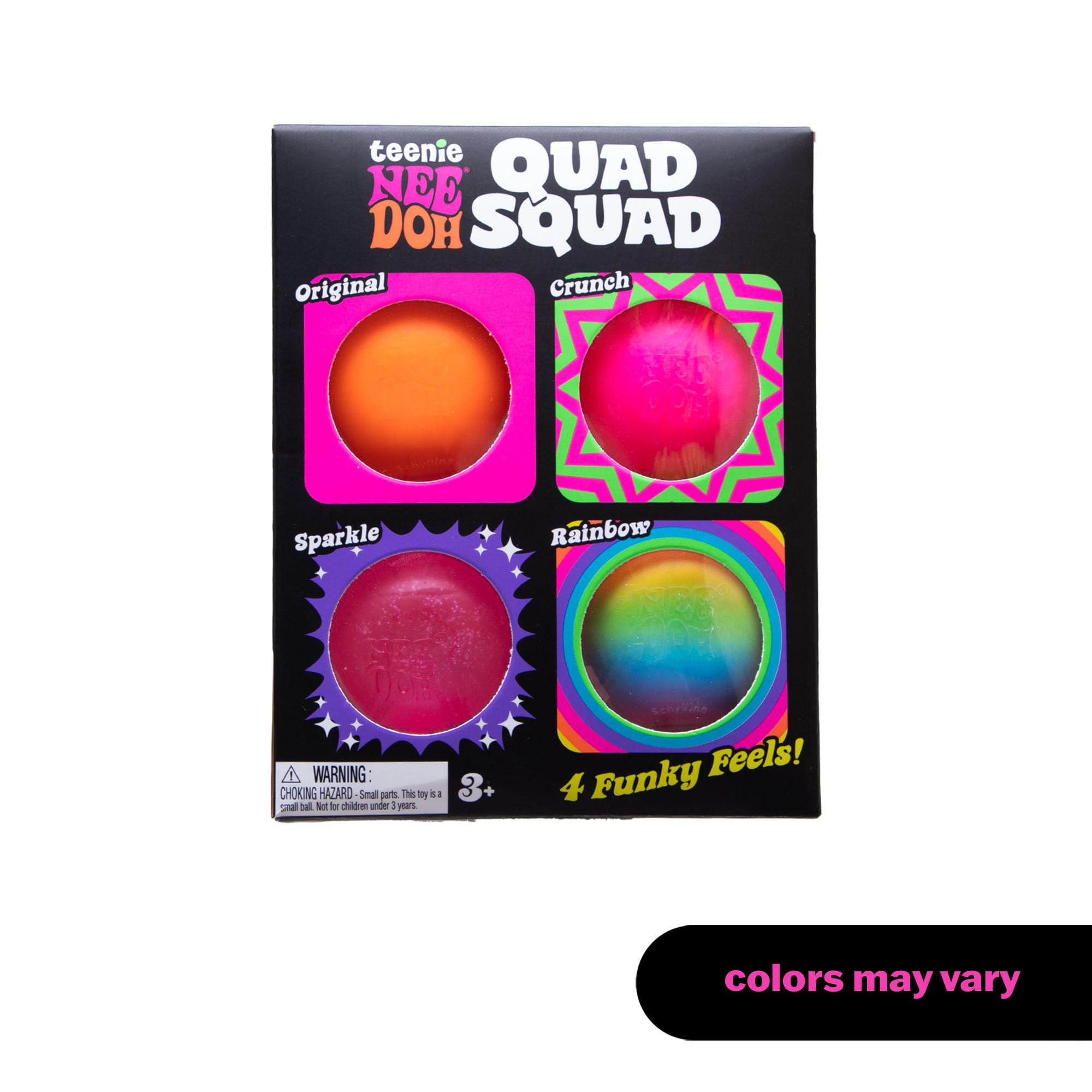 Schylling NeeDoh Teenie Quad Crunch in hand offers a crisp texture for satisfying squish.