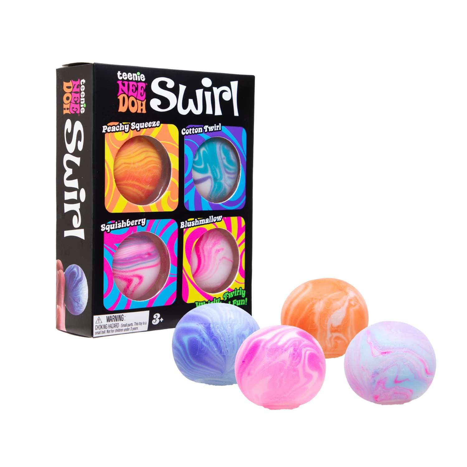 Schylling NeeDoh Teenie Swirl 4-pack front view, tactile play ready.
