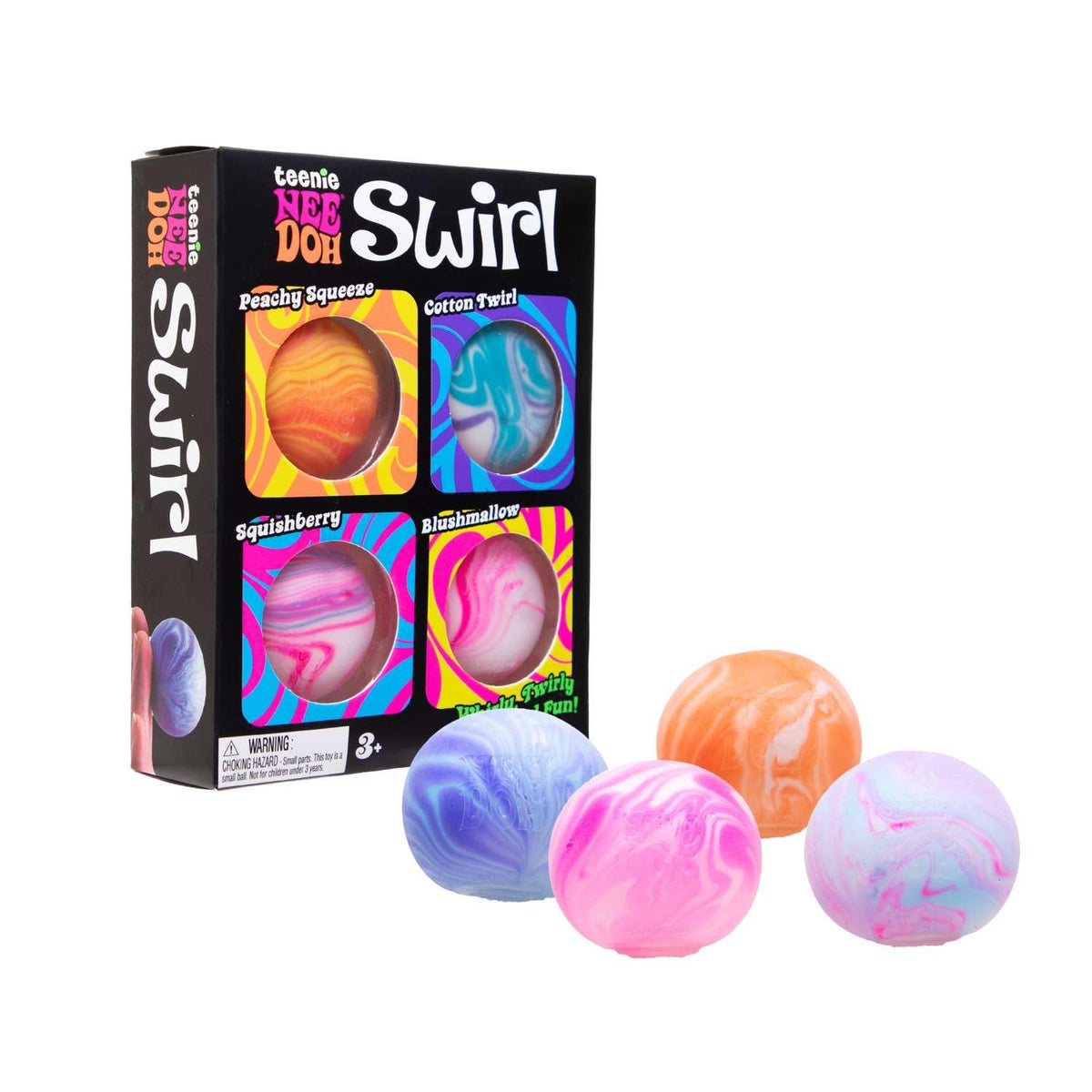 Schylling NeeDoh Teenie Swirl 4-pack front view, tactile play ready.