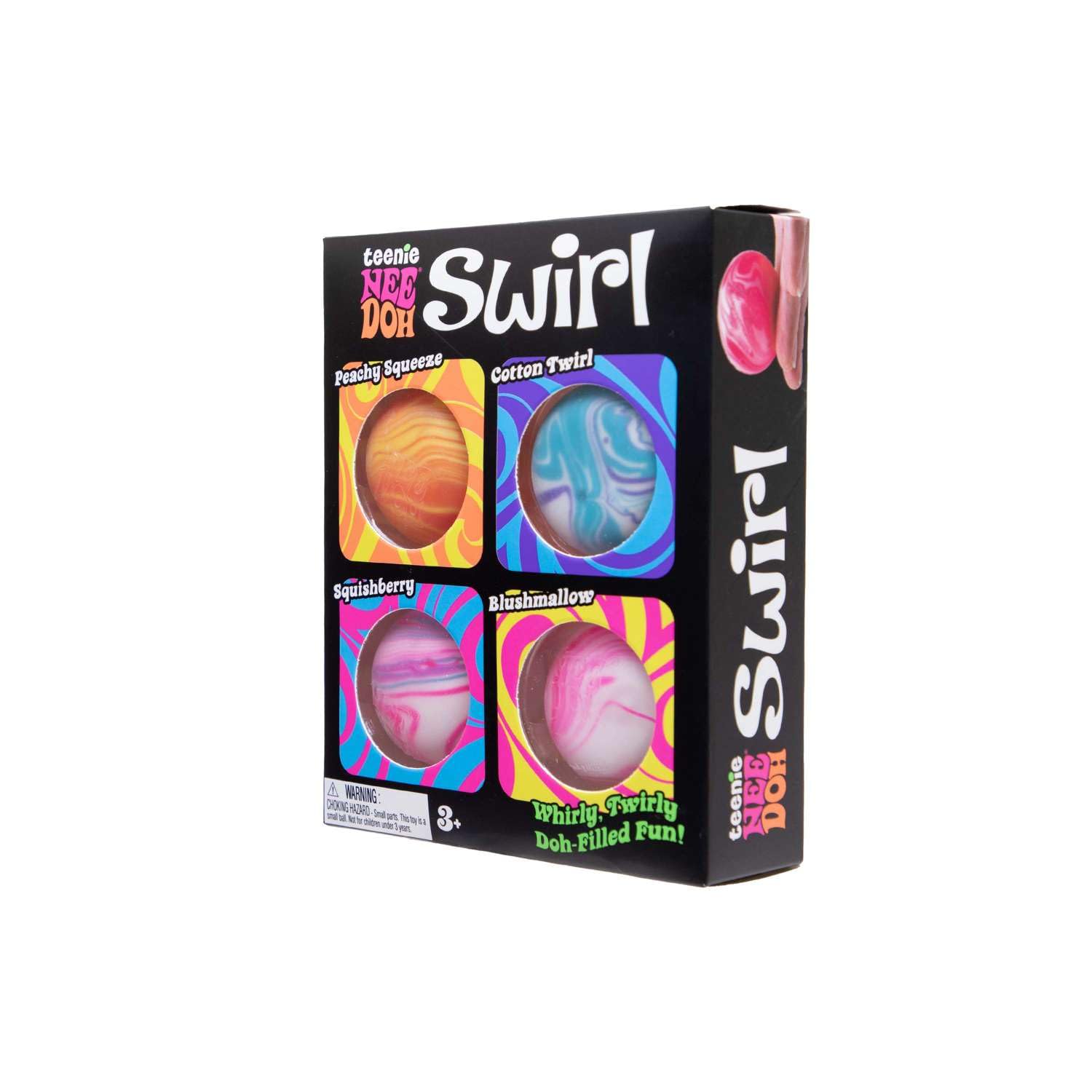 Schylling NeeDoh Teenie Swirl 4-pack side view, compact on-the-go squish.