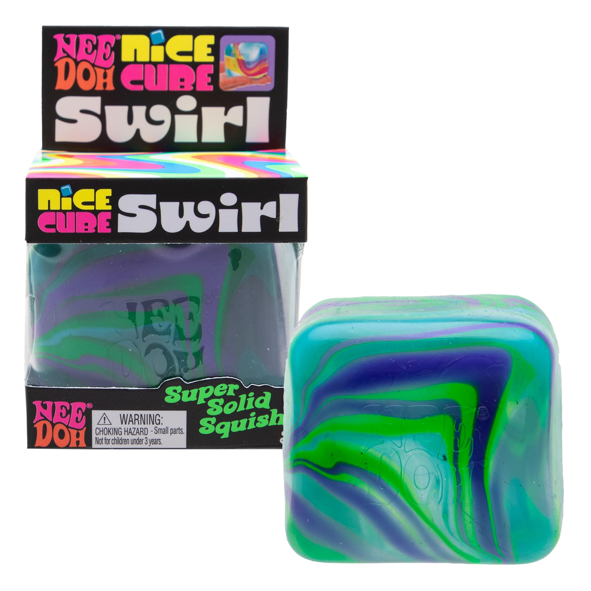 Schylling NeeDoh Nice Cube Swirl blue green color blend for satisfying sensory play