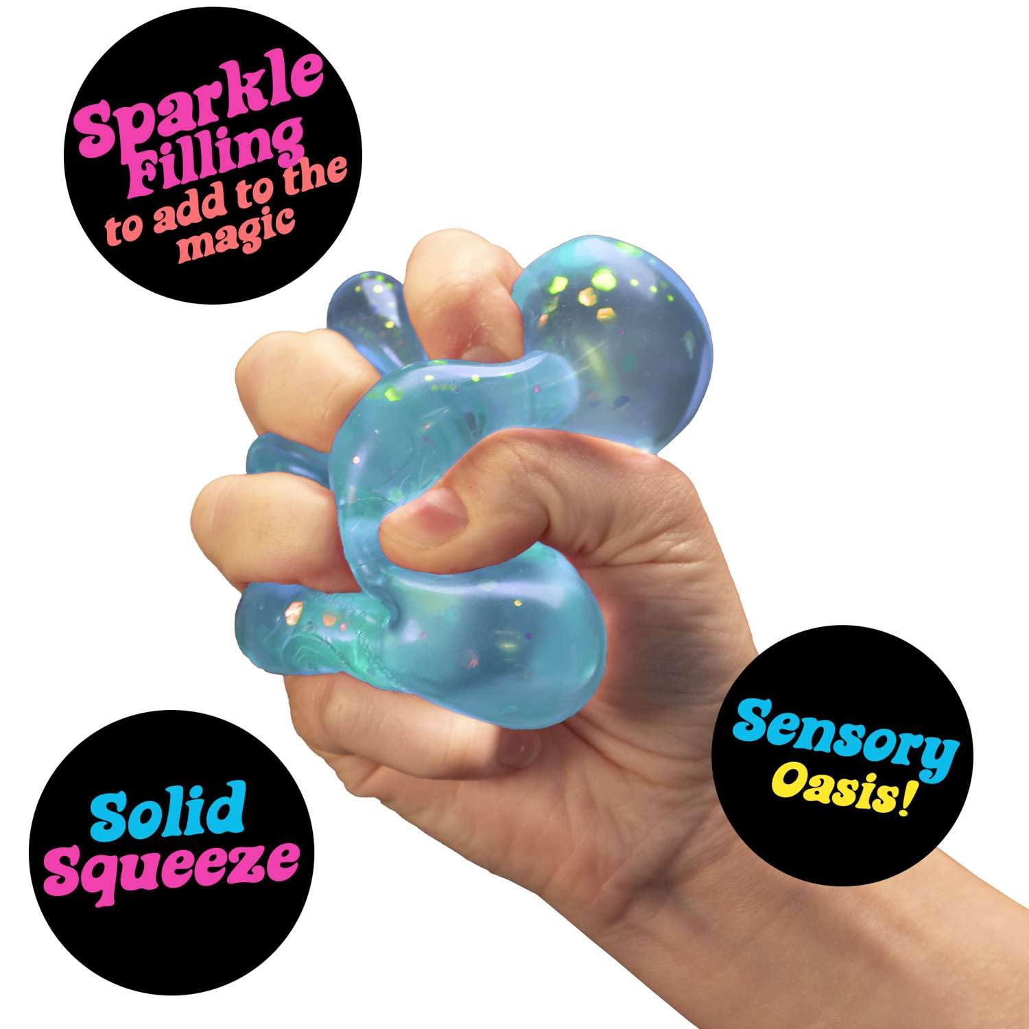 NeeDoh Dream Drop soft silicone squeeze demonstrates portable stress relief on the go.
