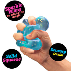 NeeDoh Dream Drop soft silicone squeeze demonstrates portable stress relief on the go.