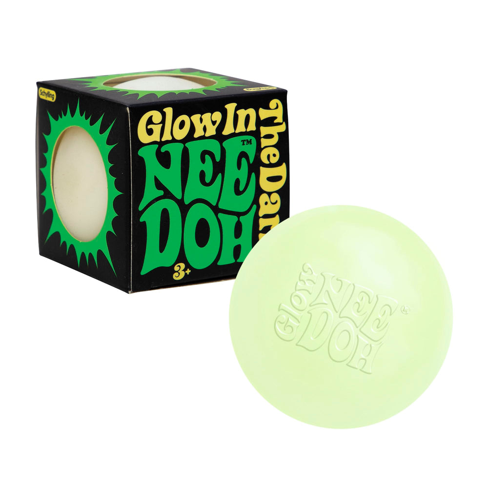 Schylling NeeDoh glow-dark glob for tactile play and soothing sensory engagement.