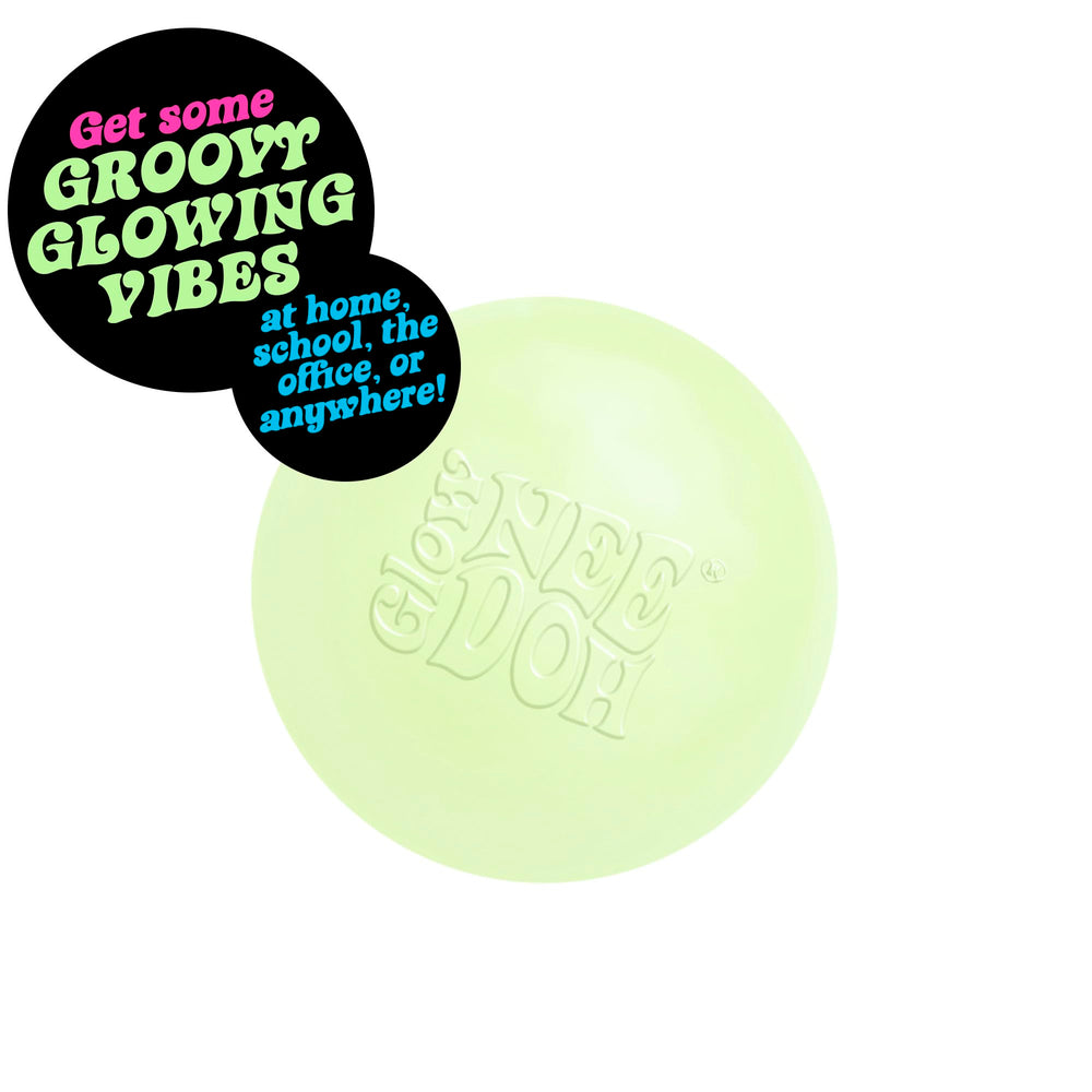NeeDoh glow-dark glob being squeezed for instant calm and focus.