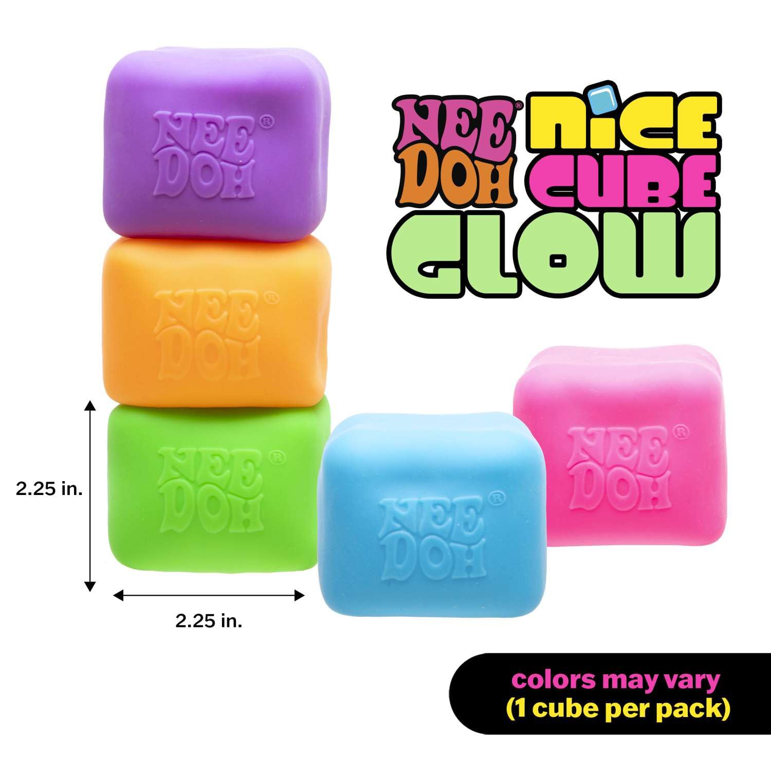 Schylling NeeDoh Nice Cube Glow at 2.25 inches supports compact, portable play.