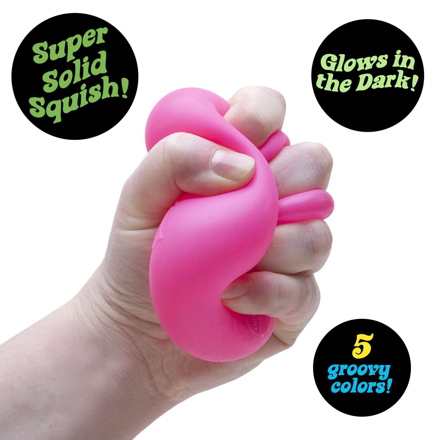 Schylling NeeDoh Nice Cube Glow returns to its square shape after playful squishing.