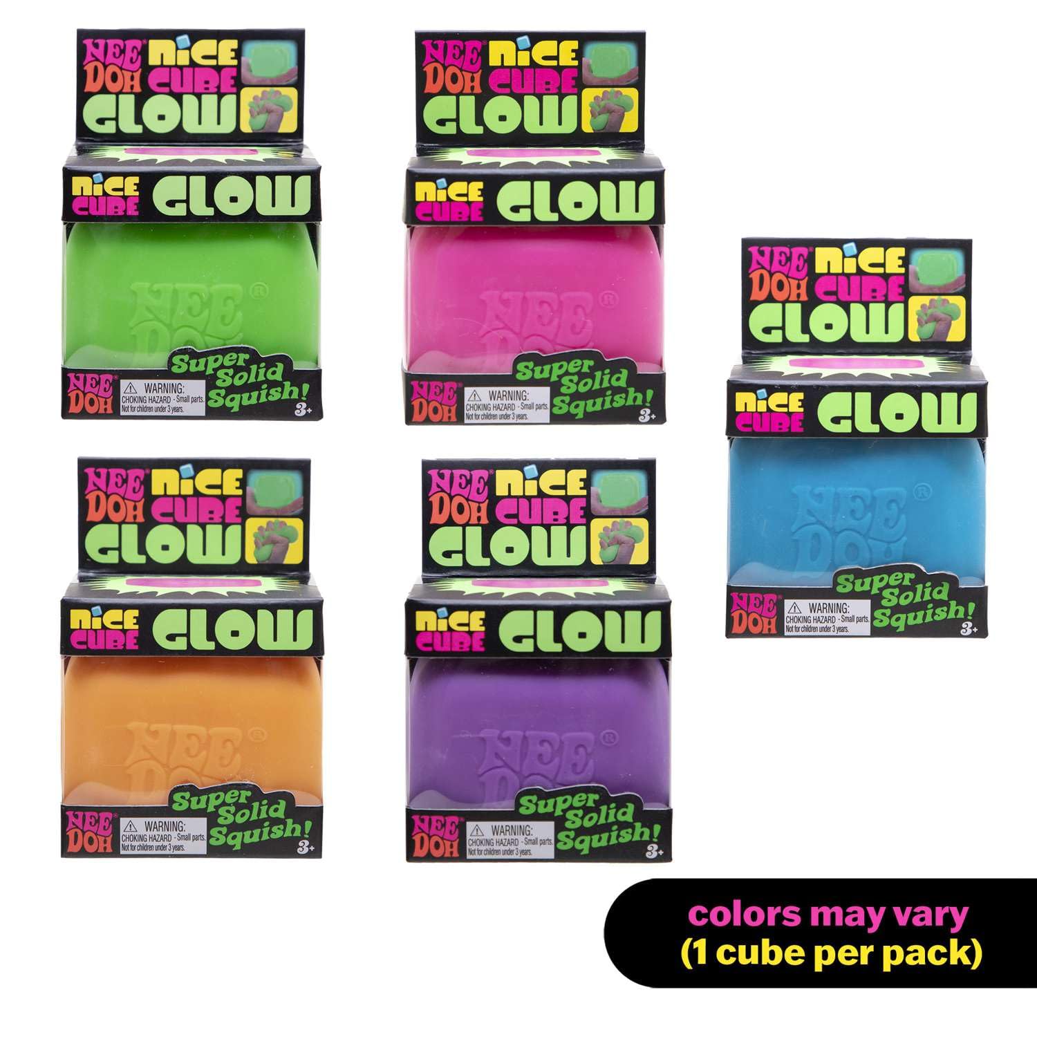 Schylling NeeDoh Nice Cube Glow provides a satisfying squish you can squeeze and stretch.