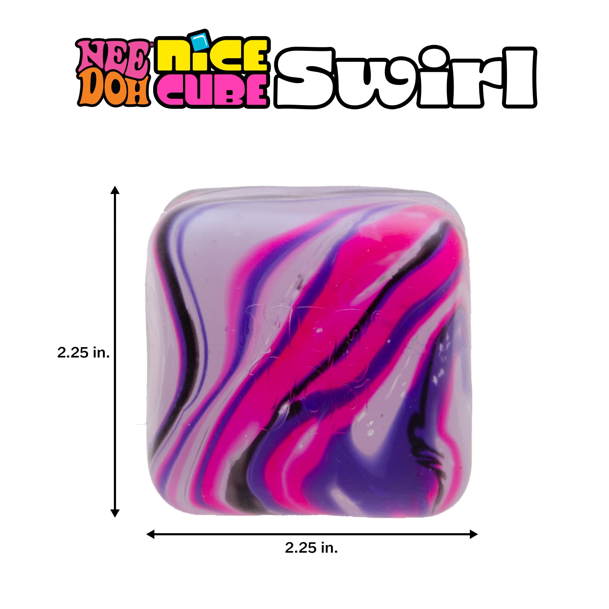 Pink, white, purple NeeDoh Nice Cube Swirl appeals to kids 3+.