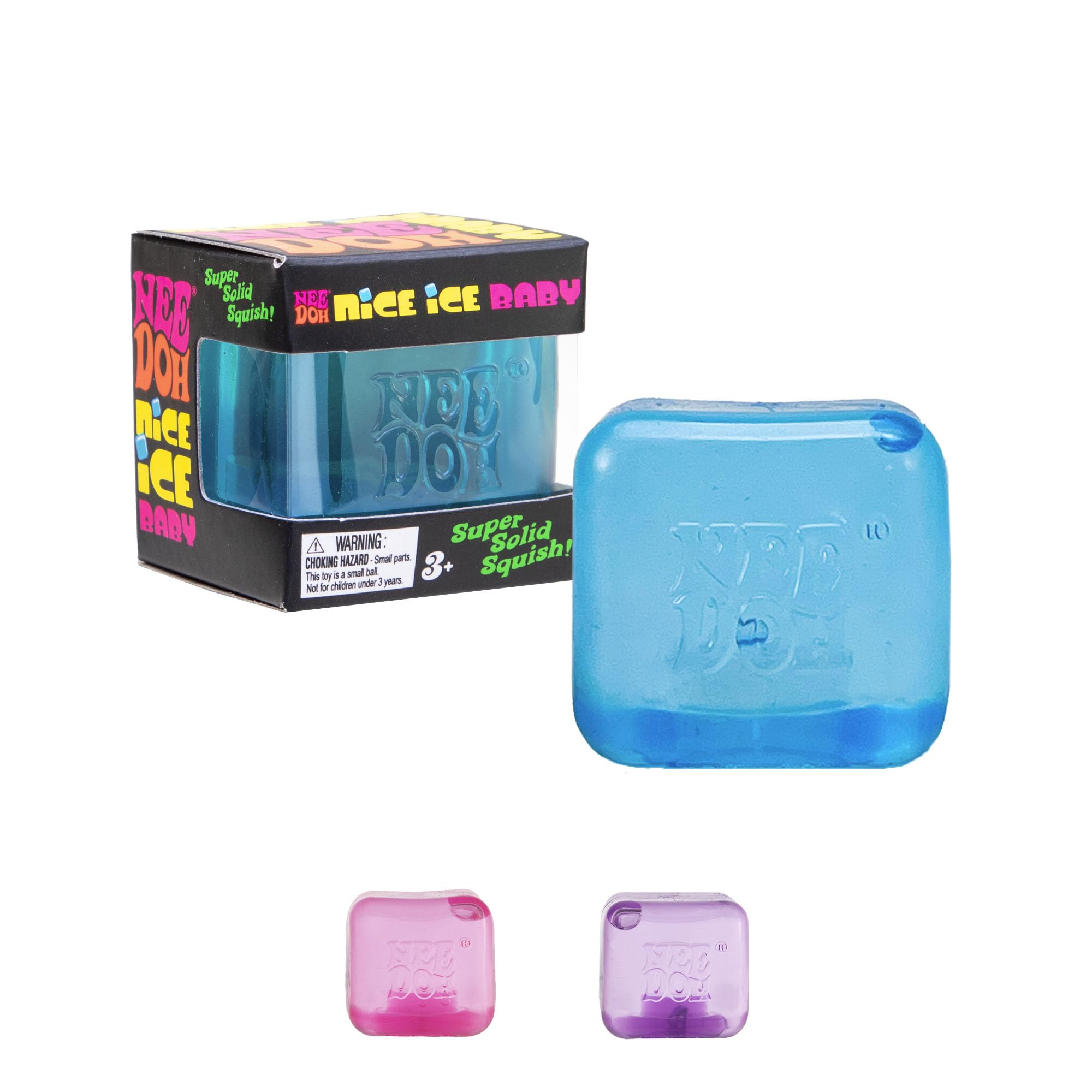 Schylling NeeDoh Nice Ice Baby cube front view for tactile focus and calm play