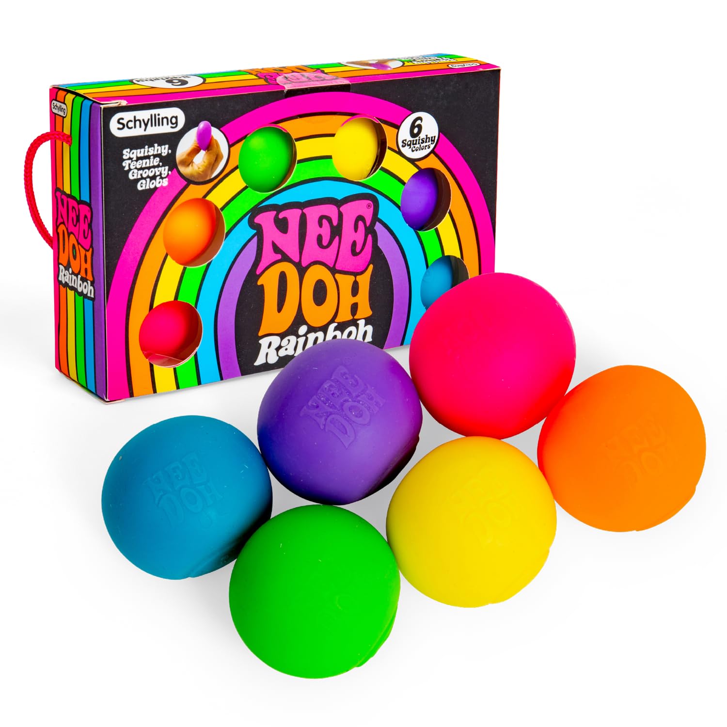 Schylling NeeDoh Rainboh Teenie six-pack colors for sensory play and fidget fun.