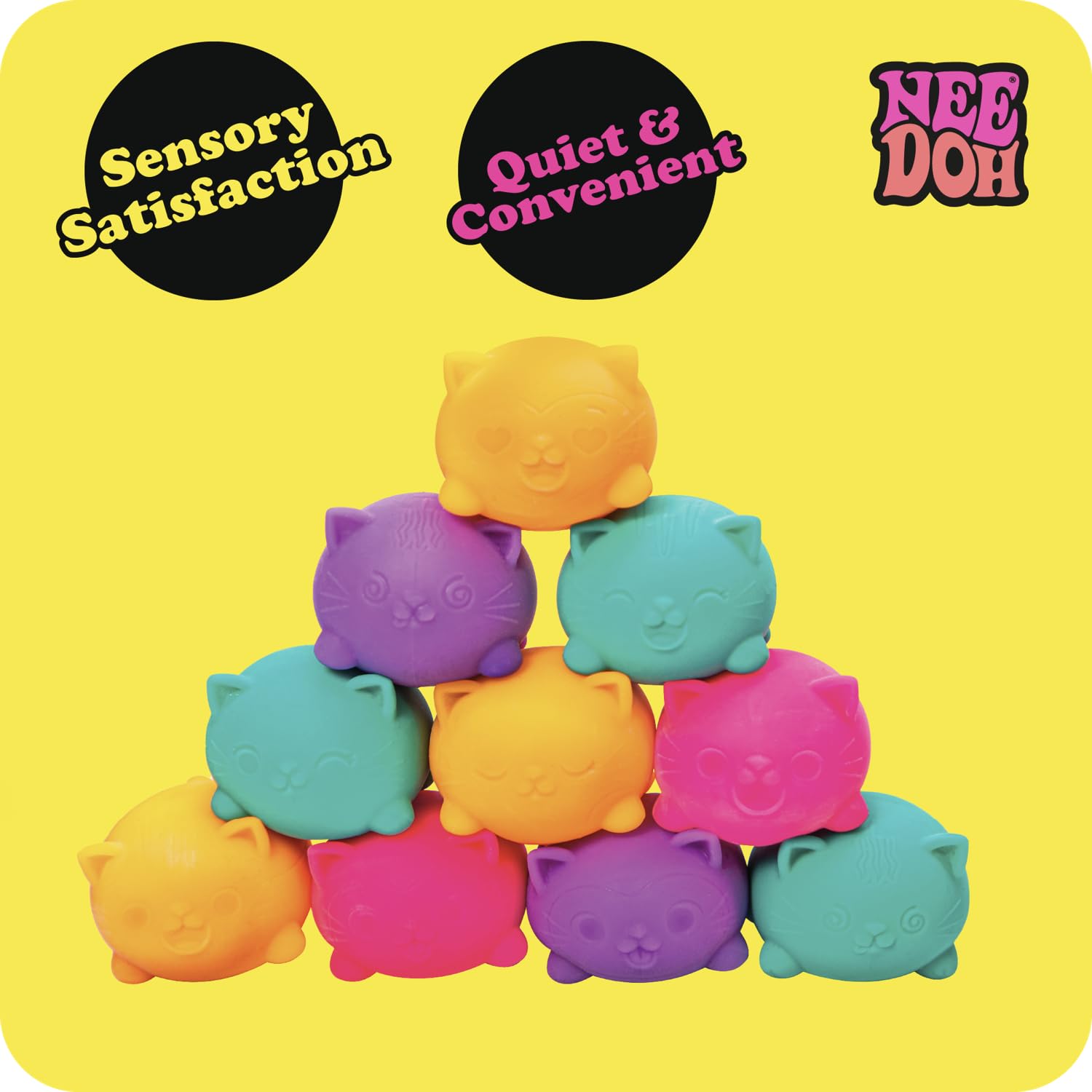 Compact 1.5 inch NeeDoh Teenie Cool Cat for quick play anywhere.