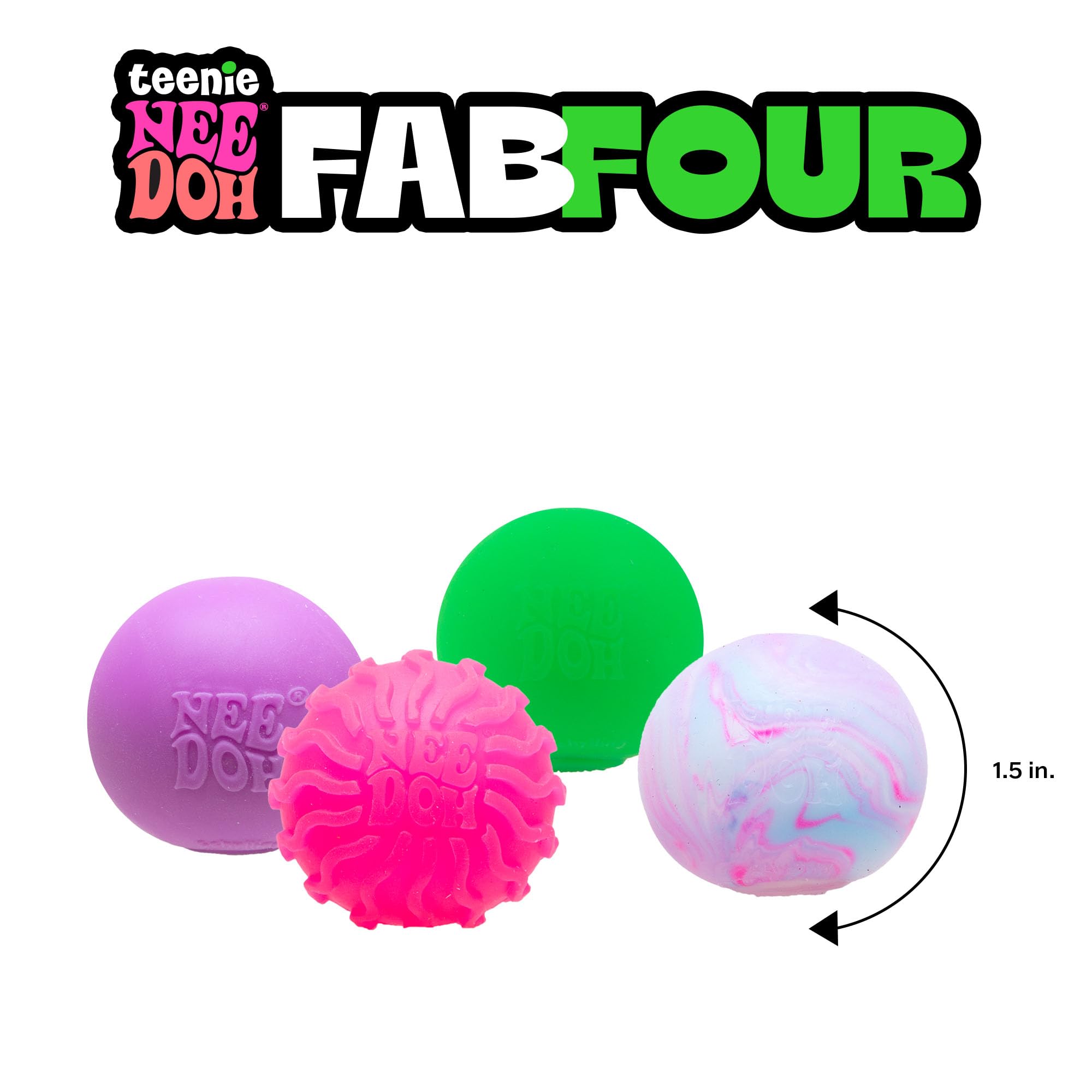 Schylling NeeDoh Teenie Fab Four on desk for focus moments