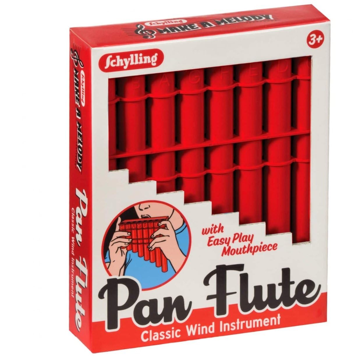 Schylling Pan Flute in a random color showing embossed notes for easy play for kids