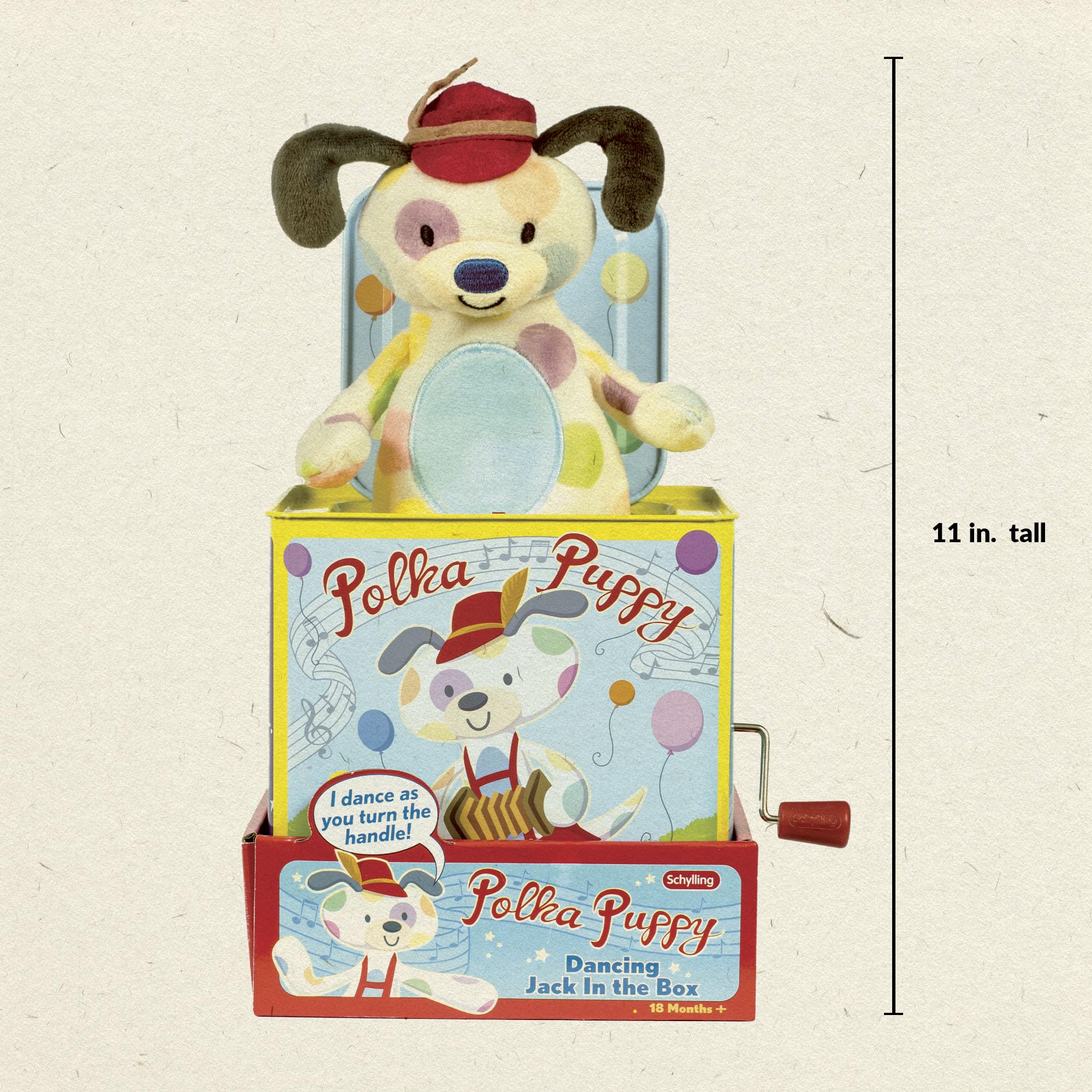 Schylling Polka Puppy plush reveal highlights soft, friendly toy for toddlers.