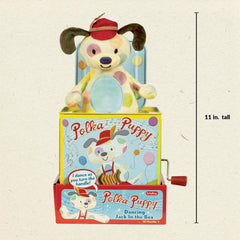 Schylling Polka Puppy plush reveal highlights soft, friendly toy for toddlers.