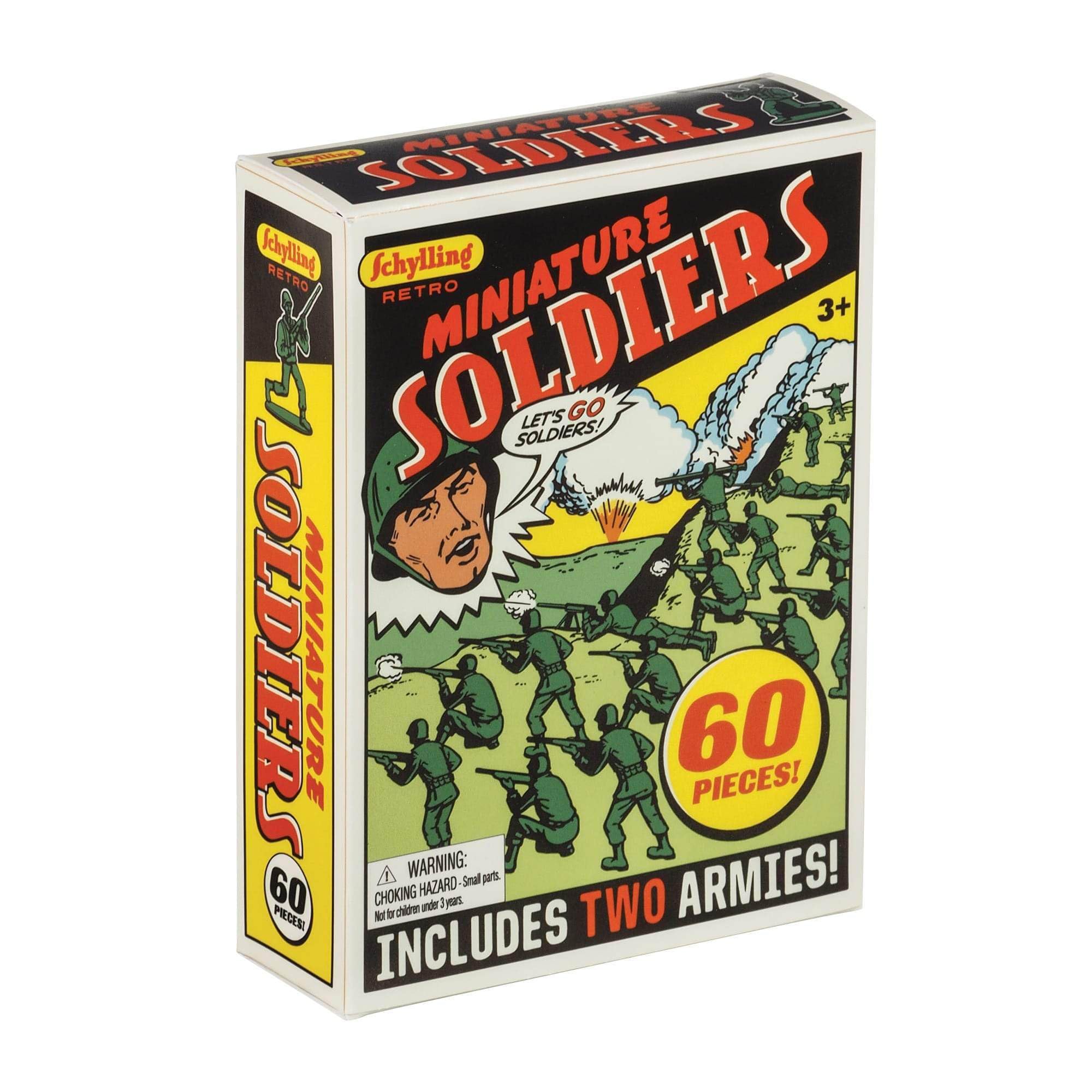 Schylling Retro Mini Soldiers 60-Piece pack viewed for nostalgic play and display possibilities