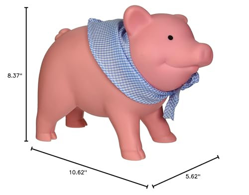 Schylling pink piggy bank with movable head for interactive play.
