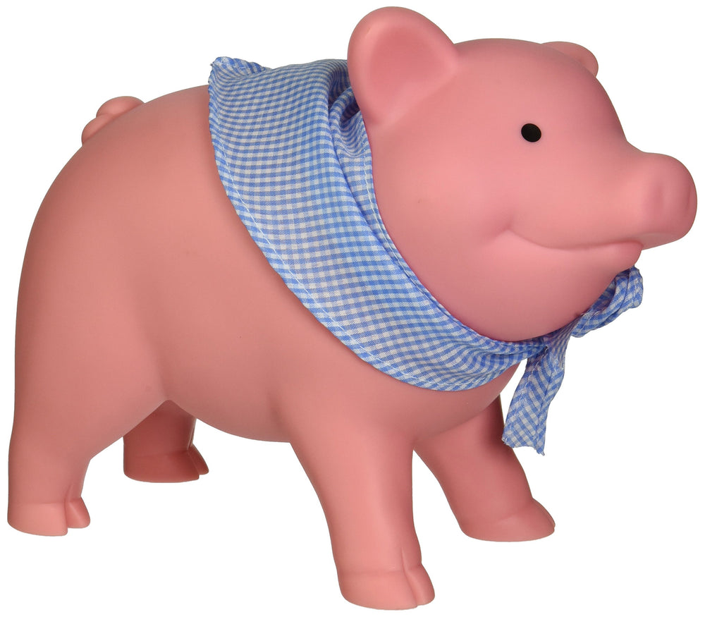 Schylling pink rubber piggy bank with coin slot for easy savings.