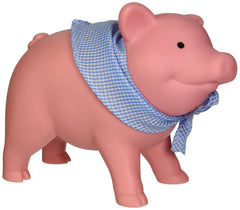 Schylling pink rubber piggy bank with coin slot for easy savings.
