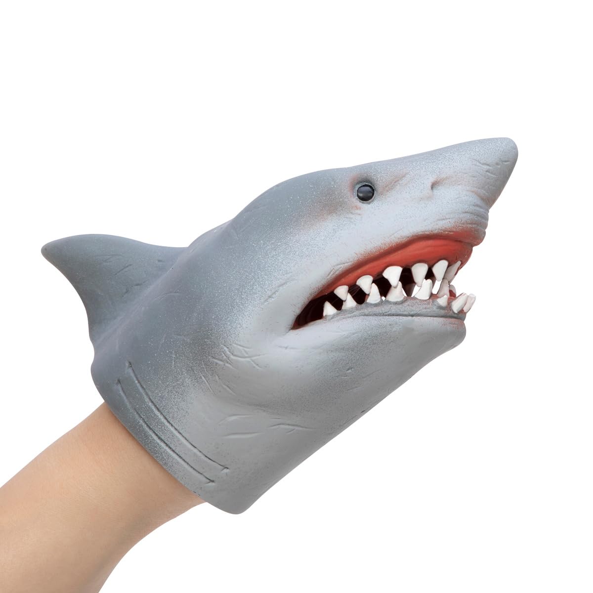 Schylling Shark Hand Puppet detailed fabric textures invite tactile play.
