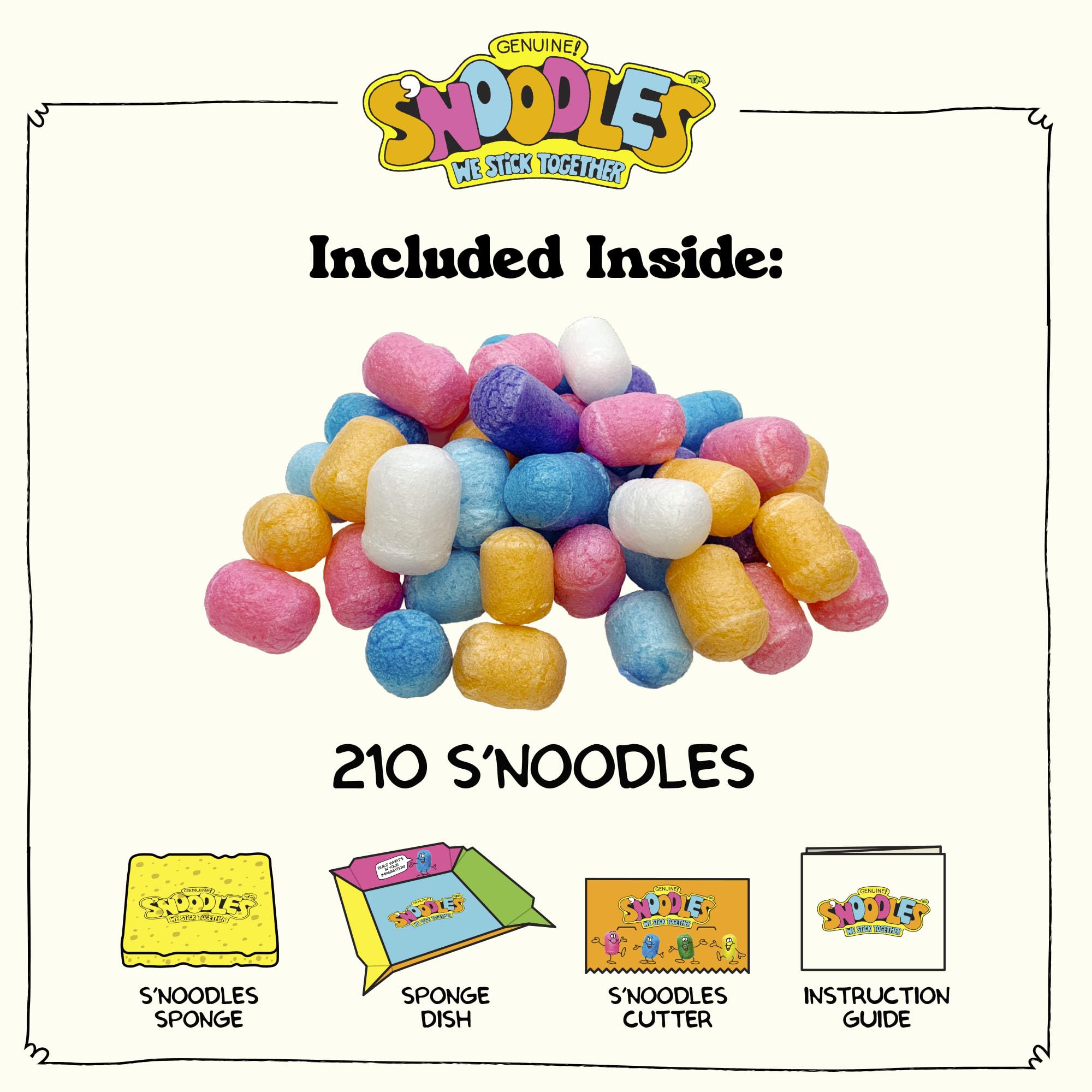 S’NOODLES sponge and dish support easy assembly and cleanup.