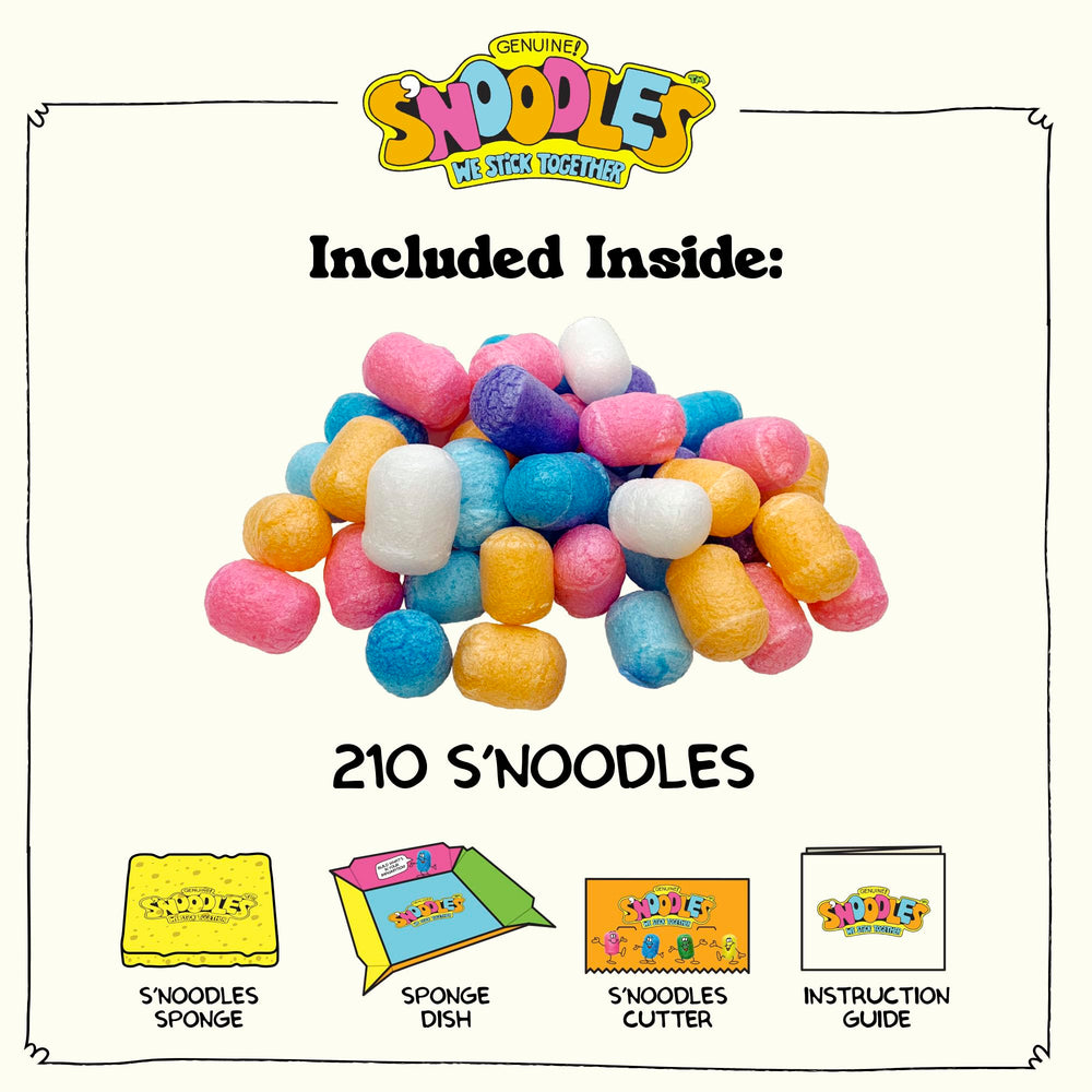 S’NOODLES sponge and dish support easy assembly and cleanup.