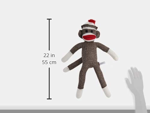 Schylling sock monkey knitted texture closeup showcases soft, traditional material for gentle hugs.