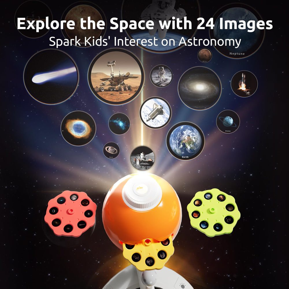 Science Can projector casts 24 vibrant planetary images on walls.