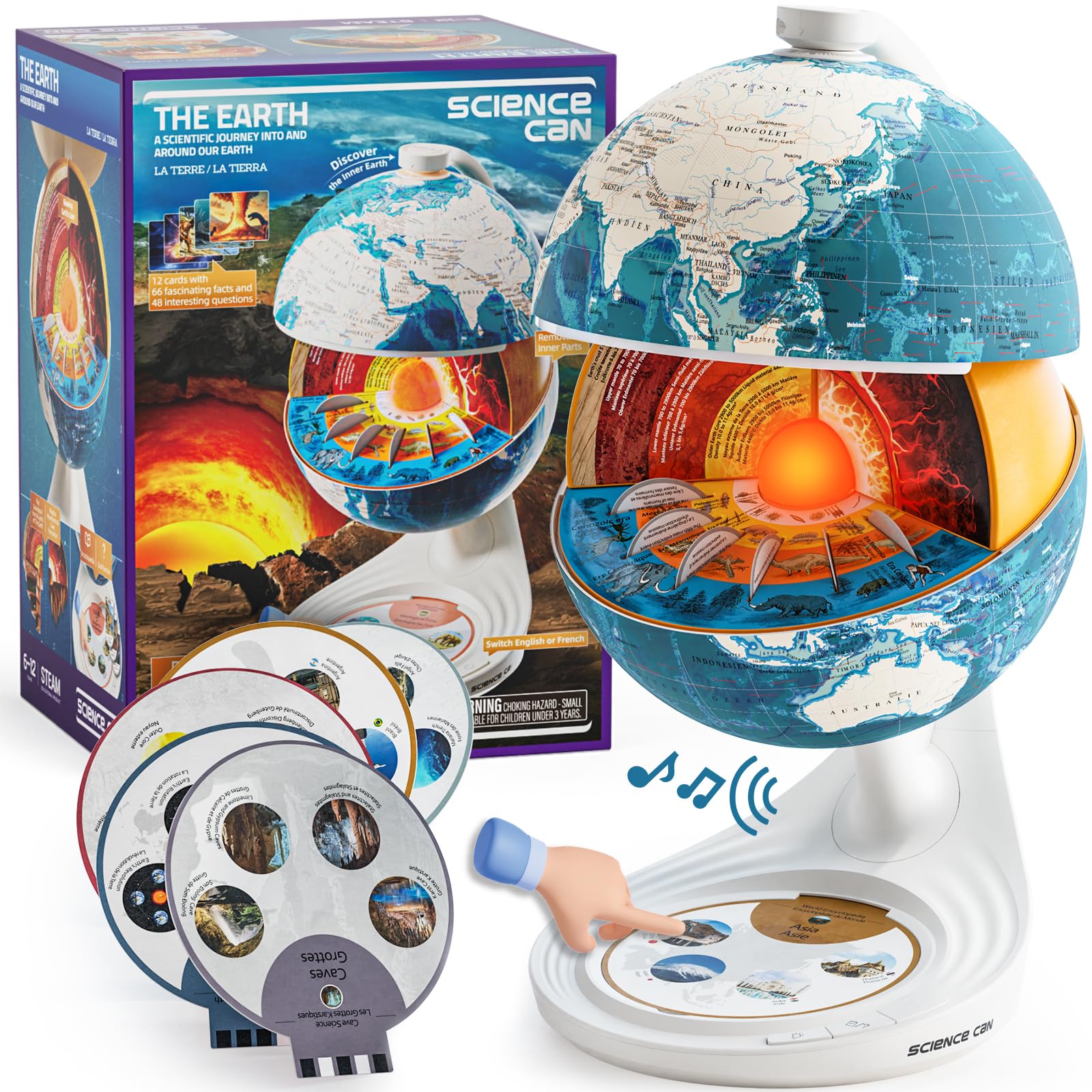 Science Can openable globe for kids shows layered interior for hands-on geology.