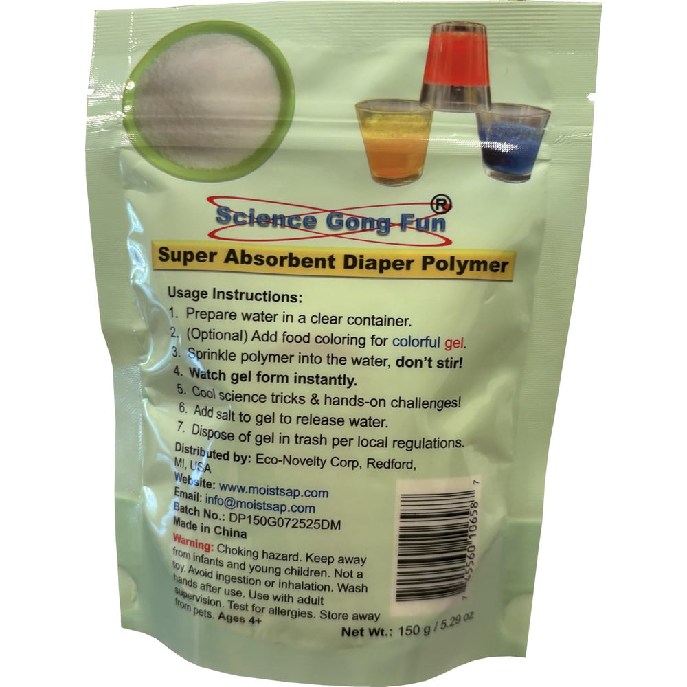 Science Gone Fun diaper polymer gel forms quickly for hands-on experiments