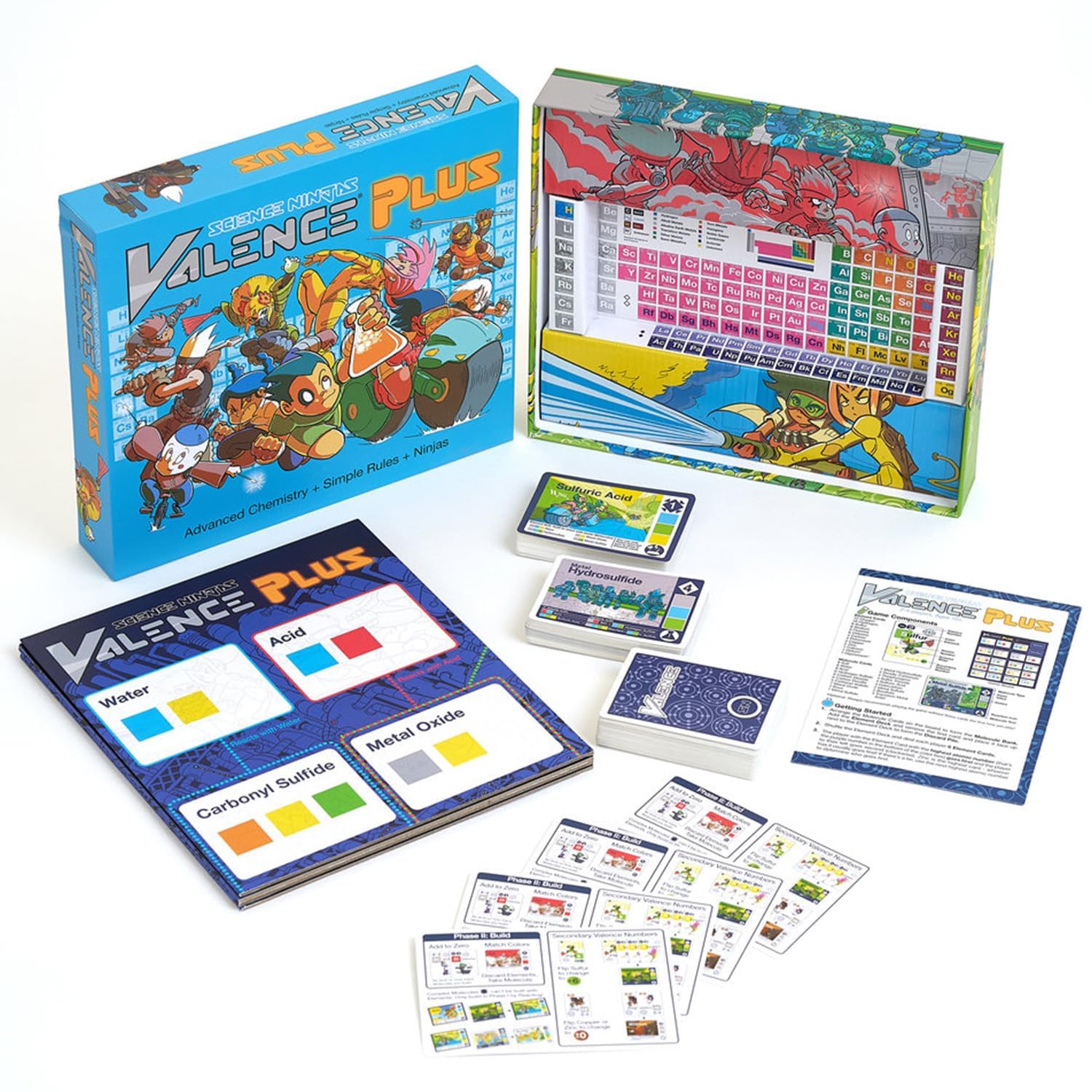Science Ninjas Valence Plus illustrated cards demonstrate complex reactions for deeper study.