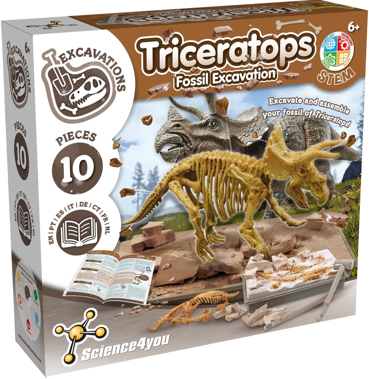 Science4you Triceratops fossil block for hands on digging and learning