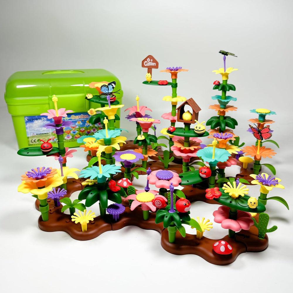 Scientoy shovels and accessories invite pretend gardening activities.