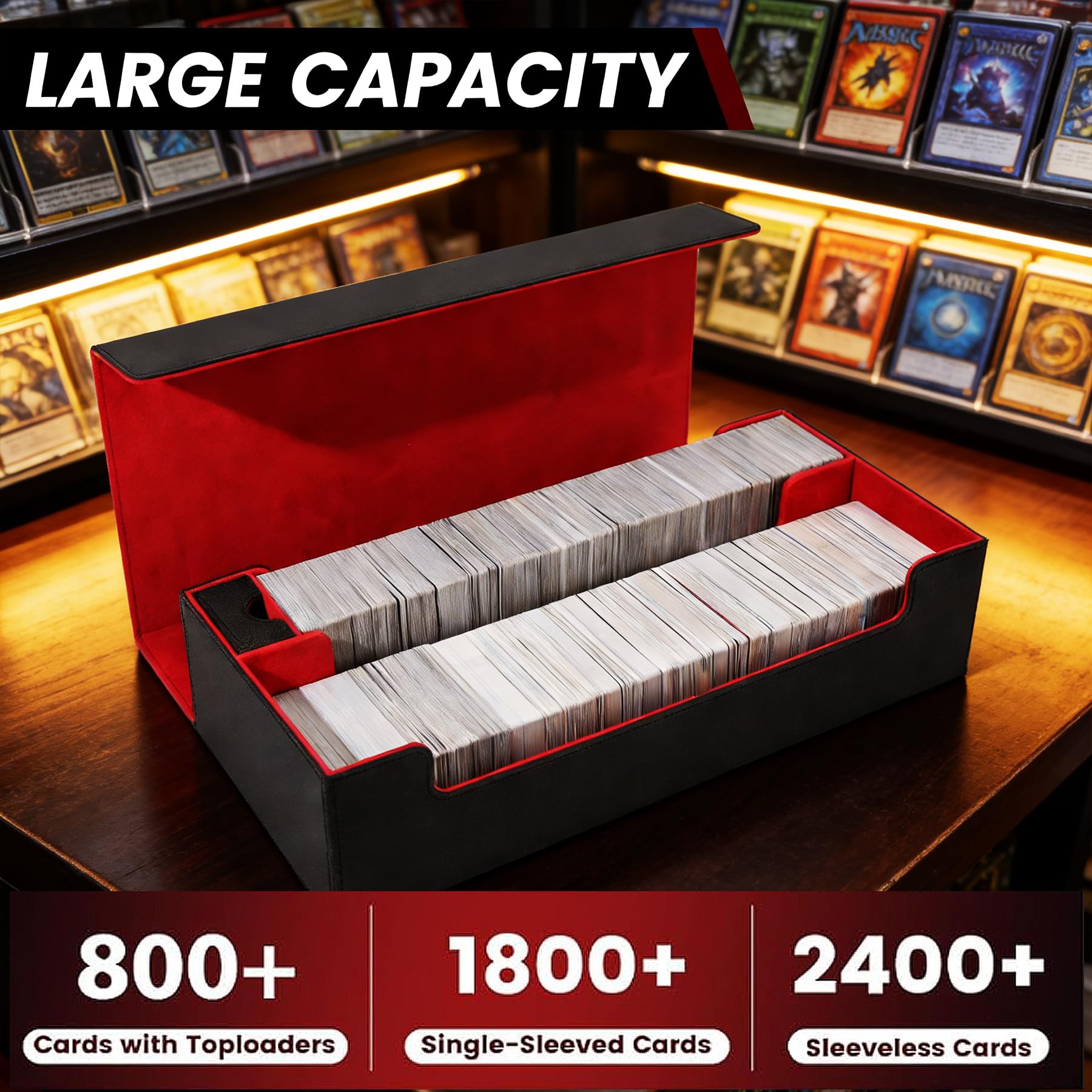Scimi XXL capacity for 800+ double-sleeved or 2200+ unsleeved cards