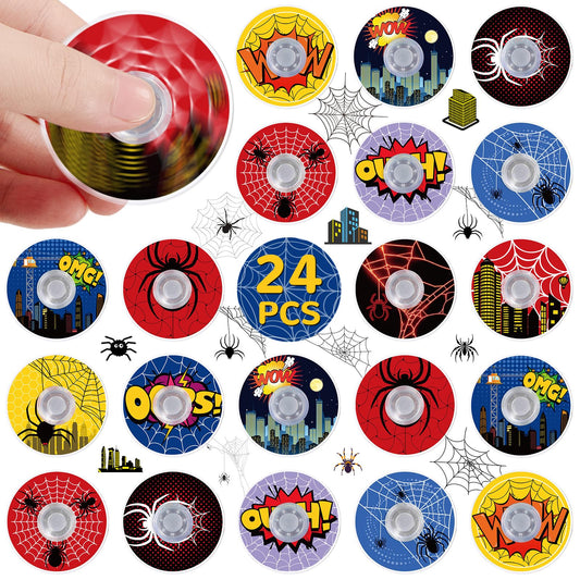 SCIONE 24-pack spider theme fidget spinner—colorful sensory toy for focus.