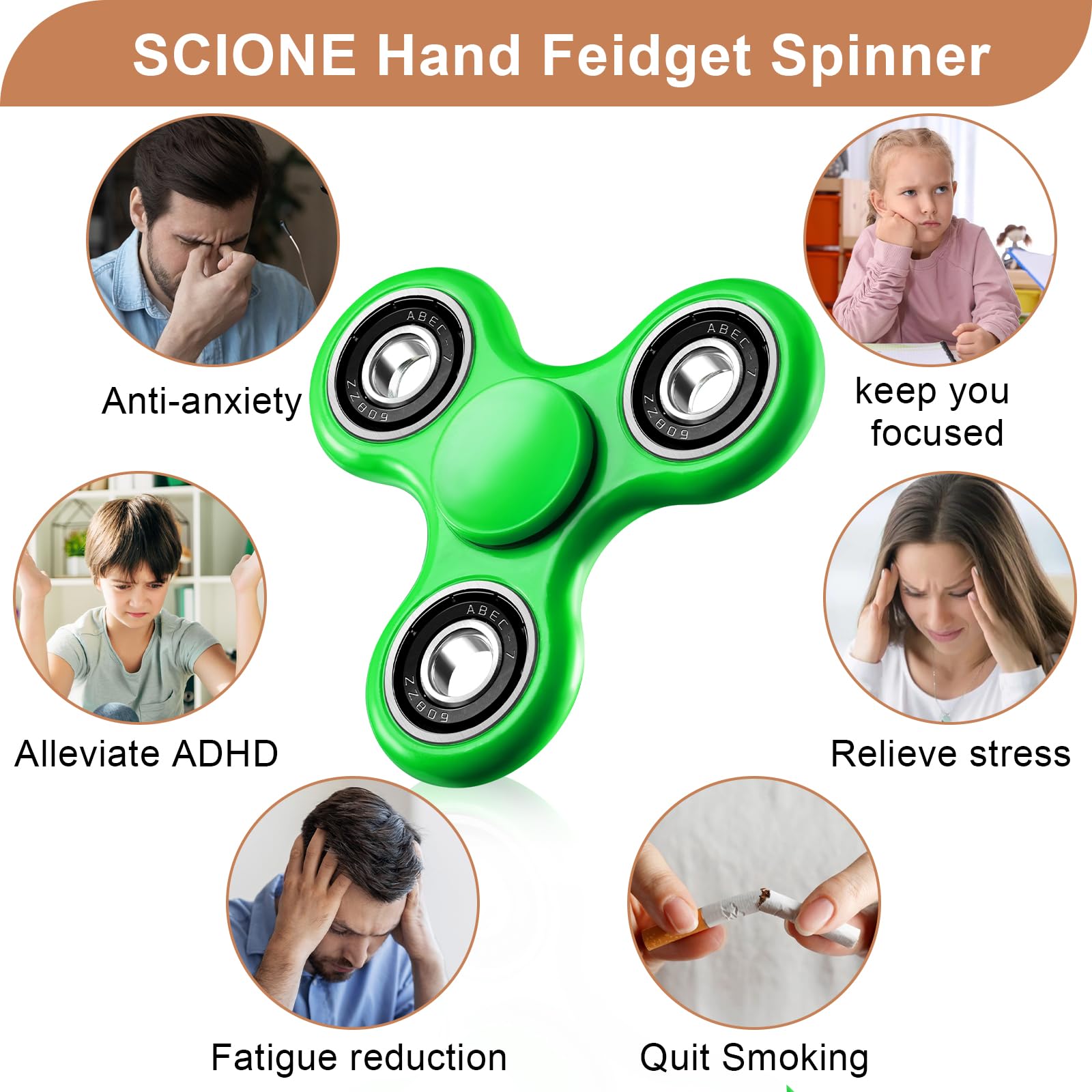 SCIONE fidget spinner four bearings on each leaf for durability