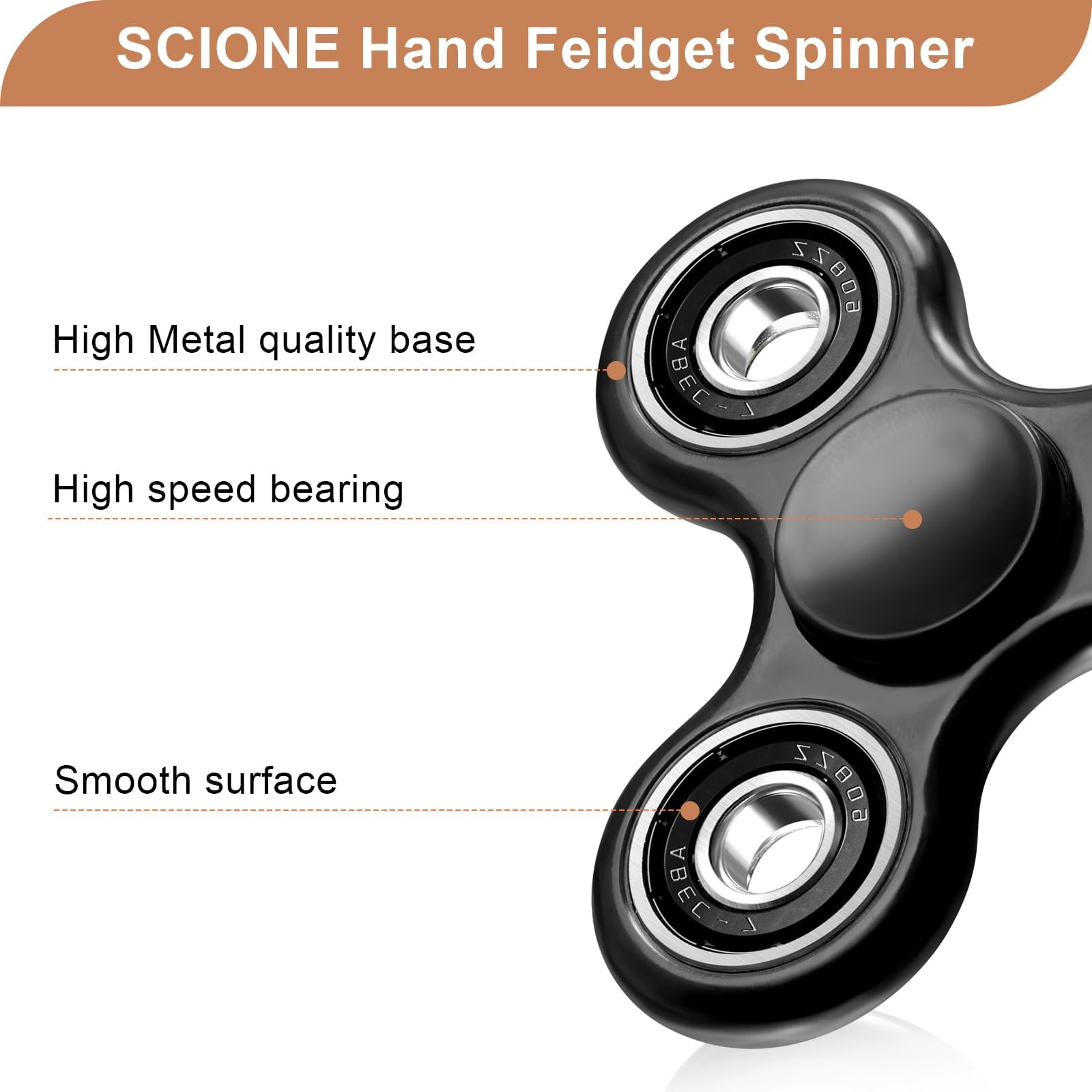 SCIONE fidget spinner in-hand for portable stress relief during commutes and breaks.