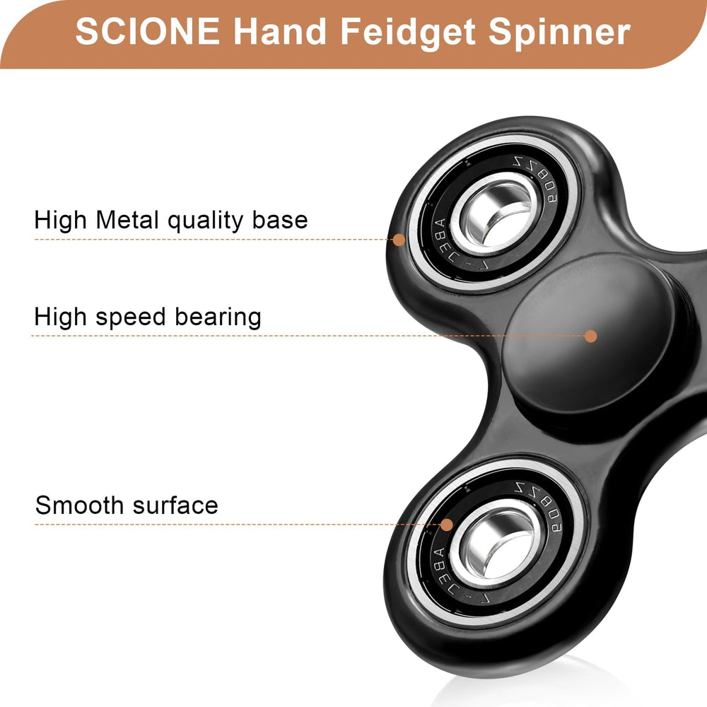 SCIONE fidget spinner in-hand for portable stress relief during commutes and breaks.