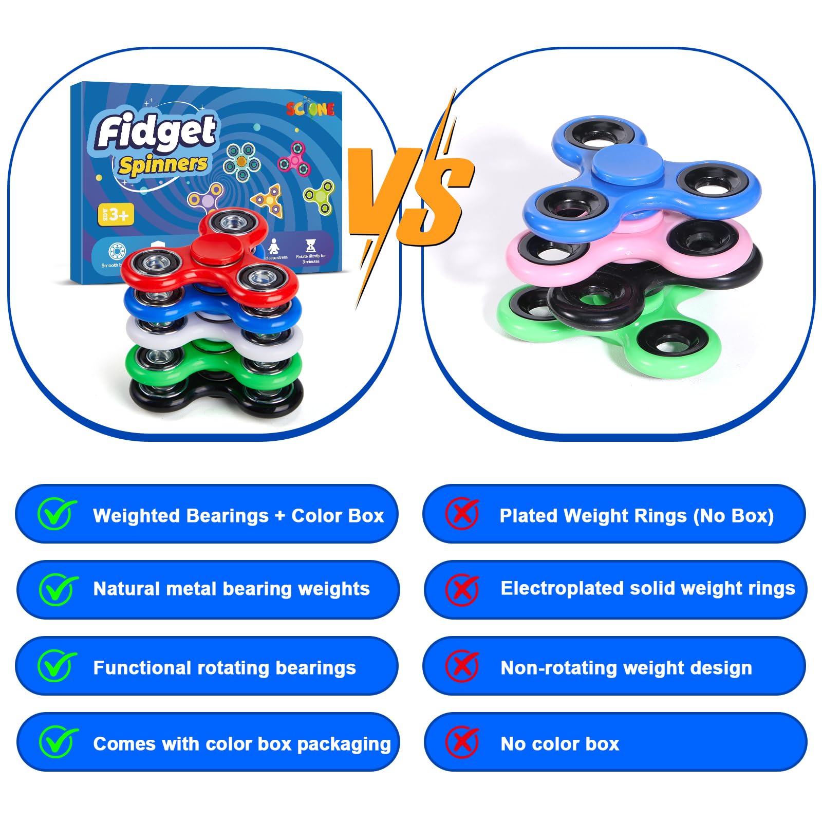 SCIONE fidget spinners green pack for concentration and anxiety relief on the go