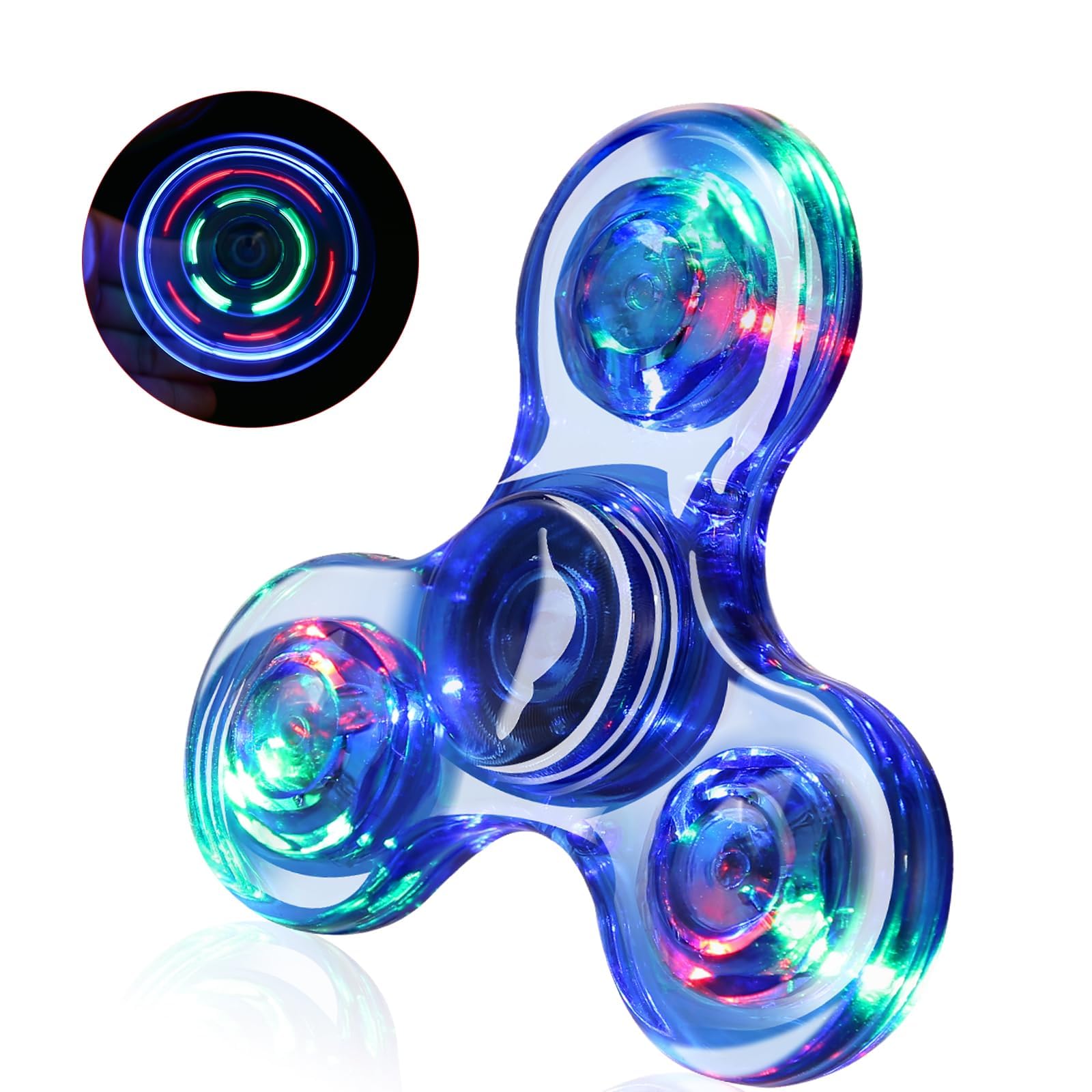 SCIONE LED fidget spinner glowing in the dark, ideal for focus and classroom fun.