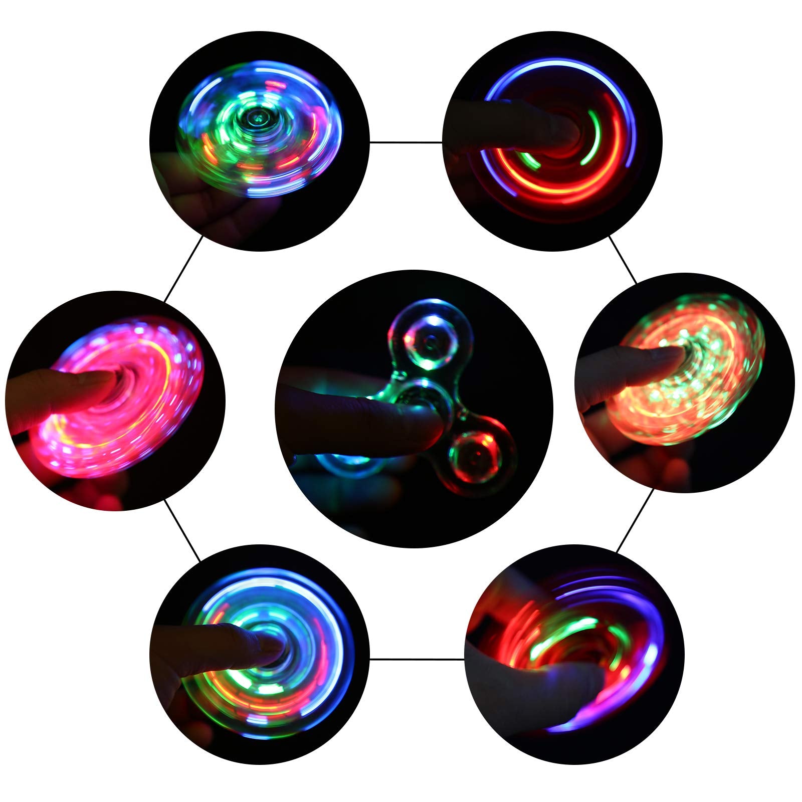 SCIONE LED fidget spinner showcases three flashing modes for dynamic visual appeal.
