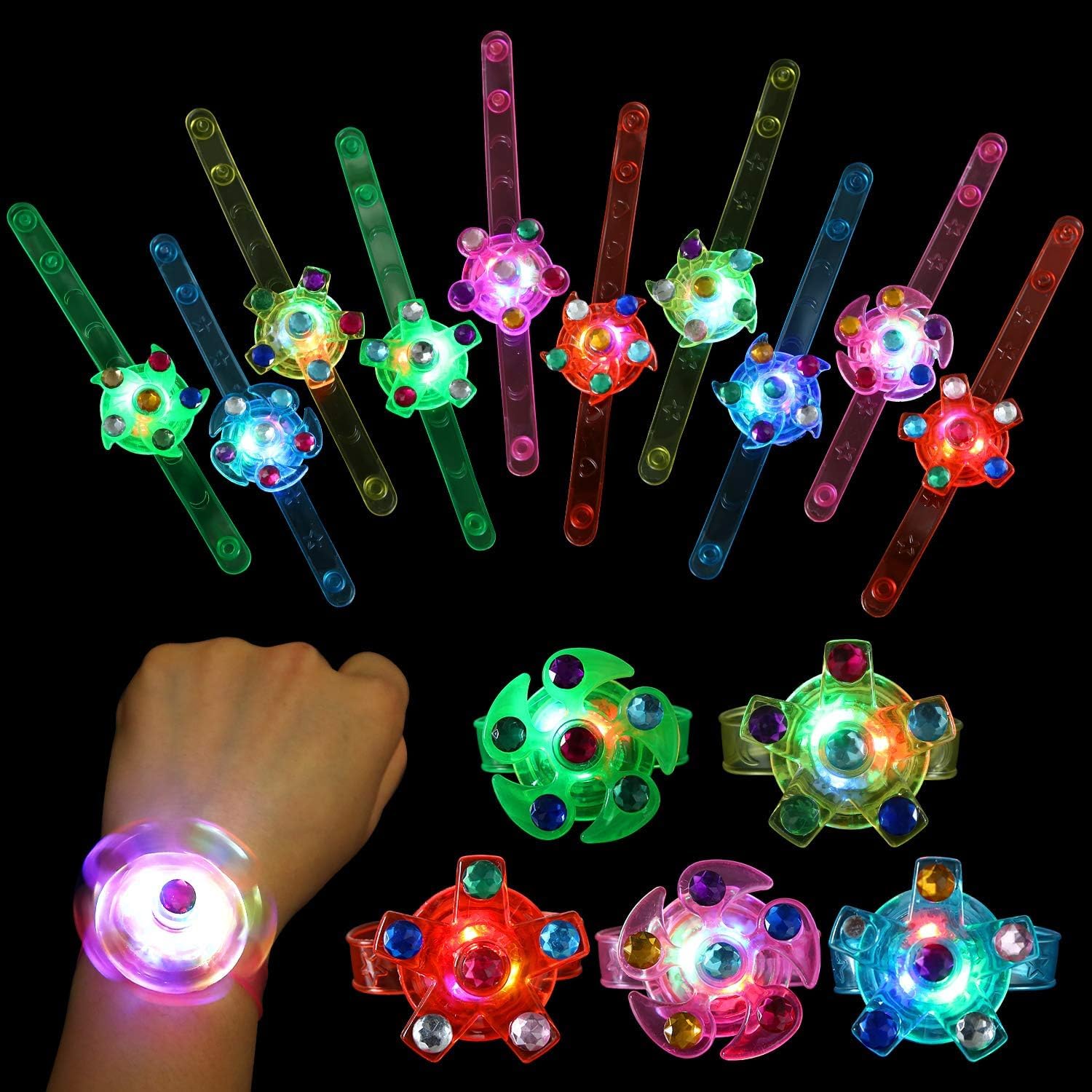 SCIONE LED spinner bracelets pack for party favors and nighttime play
