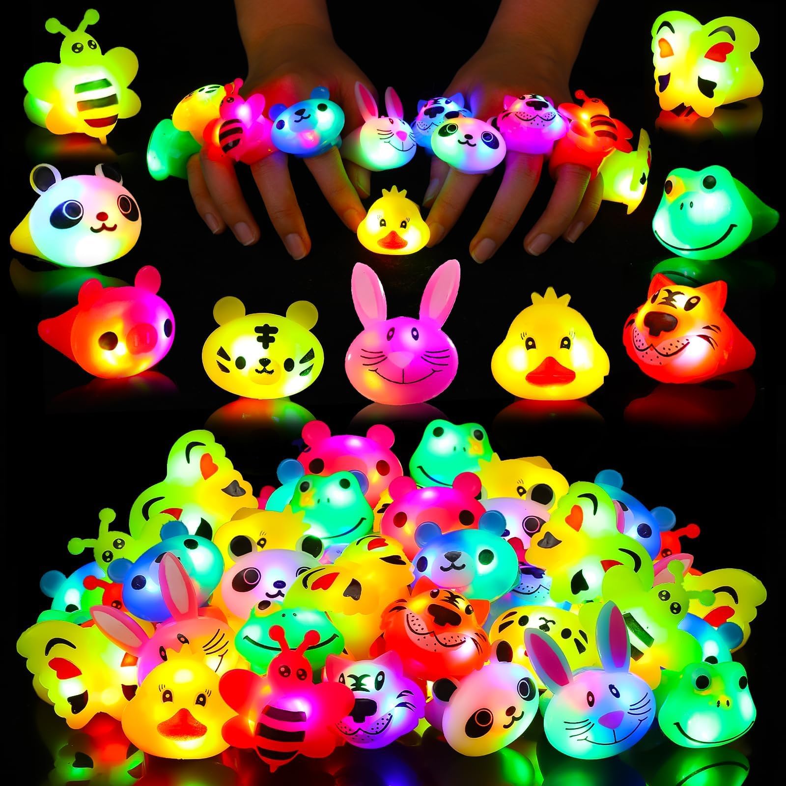 SCIONE light up rings in nine colors with animal designs for party favors