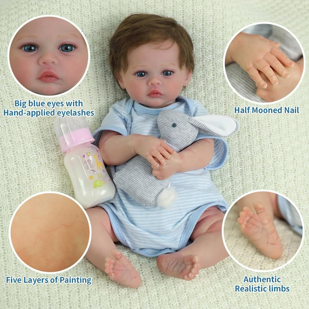 SCOM 18-inch reborn doll eyes close-up with realistic gaze for storytelling
