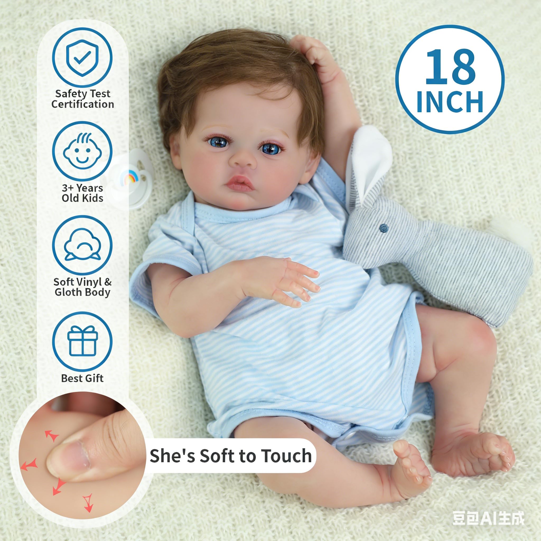 SCOM 18-inch reborn doll hands and feet detail highlighting soft tactile realism
