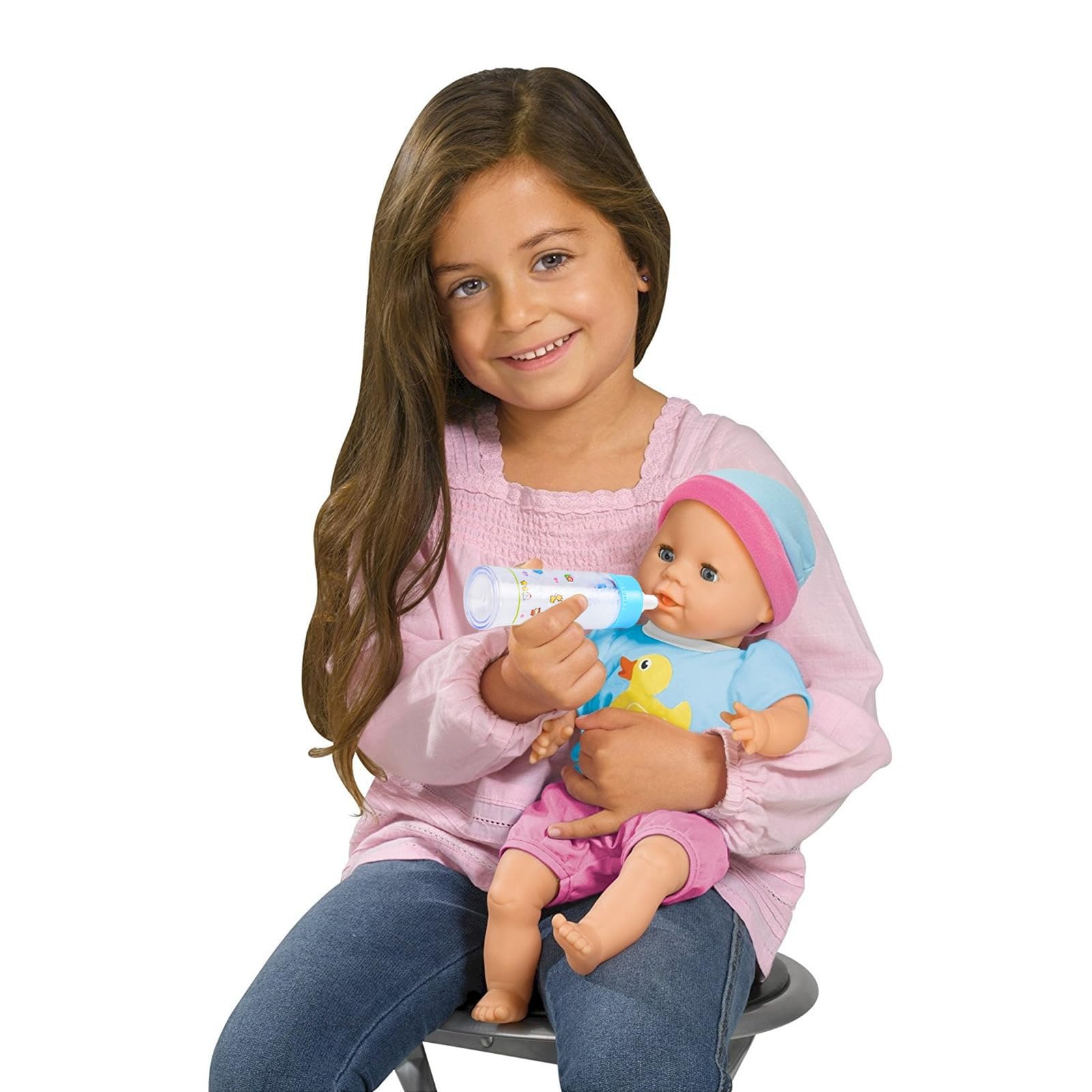 SCOM purple travel bag with 6-piece doll accessories for on-the-go play.