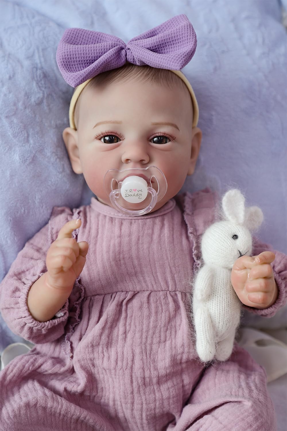 SCOM Mary 18-inch reborn doll face close-up highlighting lifelike features for imaginative play