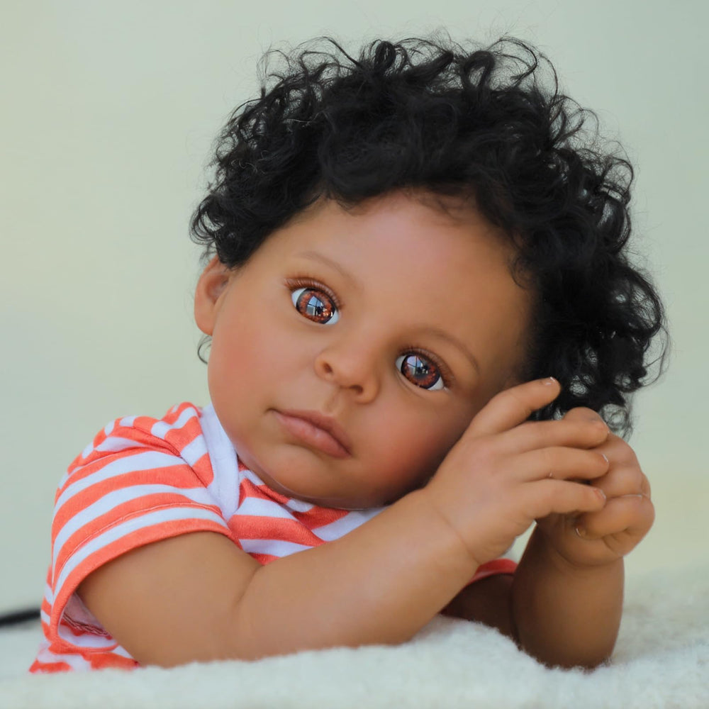 SCOM reborn doll hand-curled hair detail adds authentic realism for pretend care.